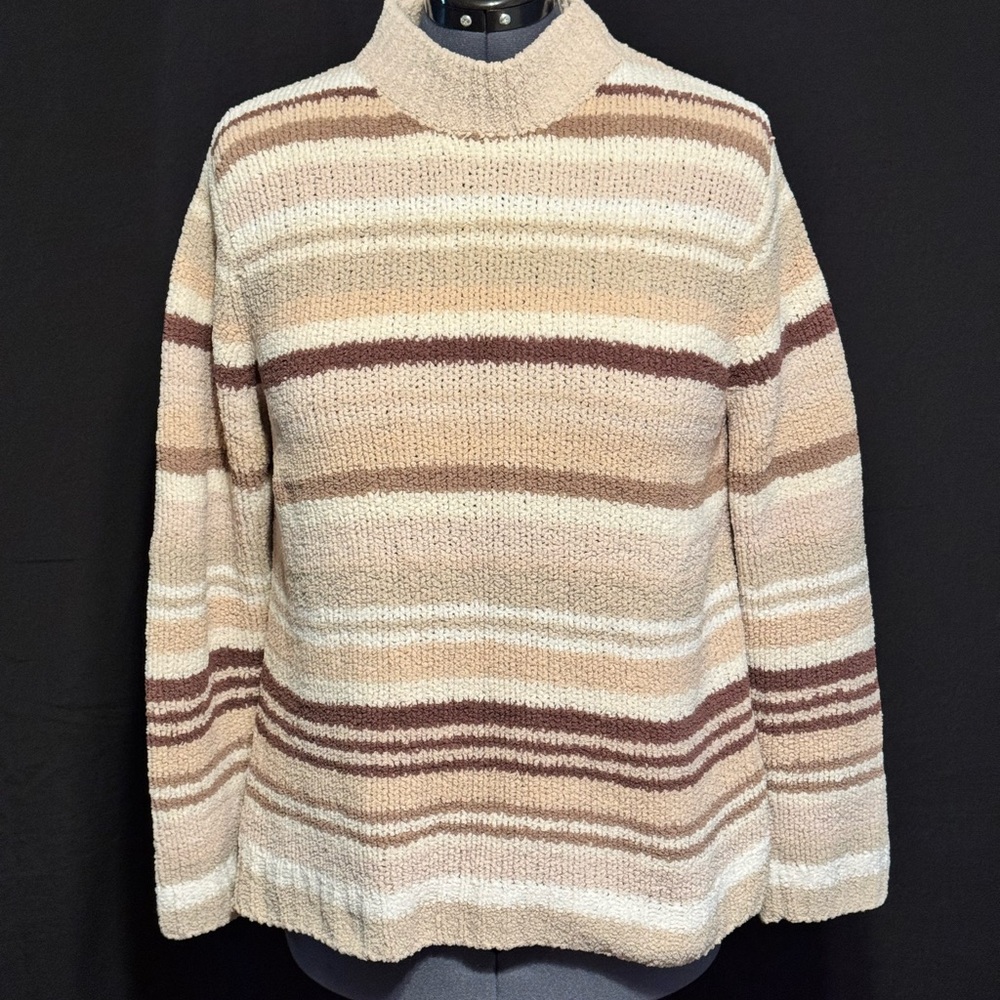 Studio Works Women's Striped Sweater - Cream and Brown